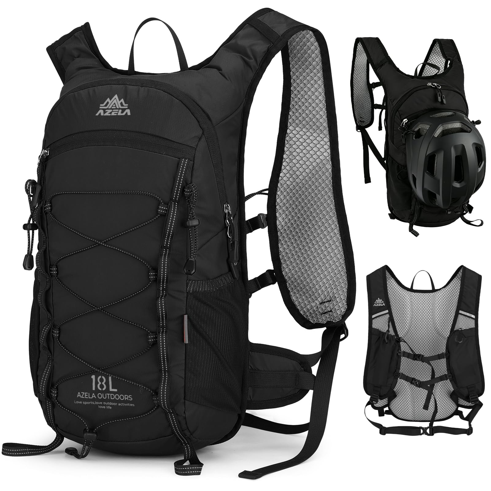 Outplea 15L Cycling Backpack Men Women, Small Hiking Backpack Lightweight Waterproof, Outdoor Rucksack for Trail Running Dayhike Bicycle MTB, Black