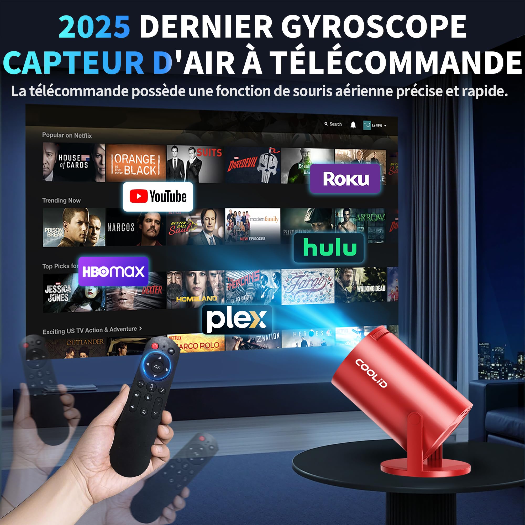 [Apps intégrées & 2026 Upgraded] Mini Vidéoprojecteur Supporte 4K 1080P avec 5G WiFi 6 Et BT 5.2 Le Projecteur Soutien Rotation 180° Portable Projecteur Video Applicable Laptop/HDMI/TV Stick,Rouge