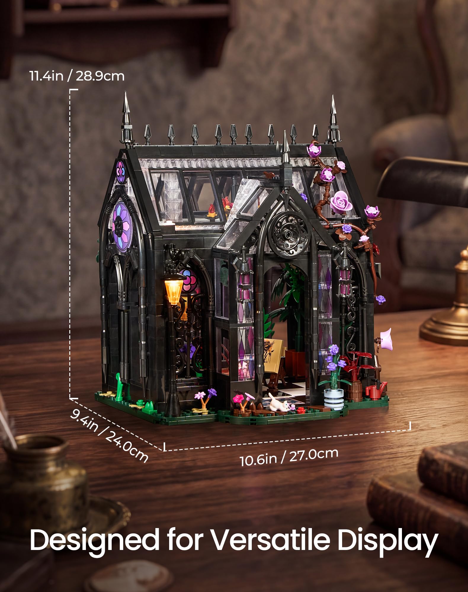 Kit di costruzione gotico per casa di fiori con illuminazione, giocattolo per la costruzione di serra, regalo per adulti per compleanno, Halloween, Natale, decorazione gotica per la casa