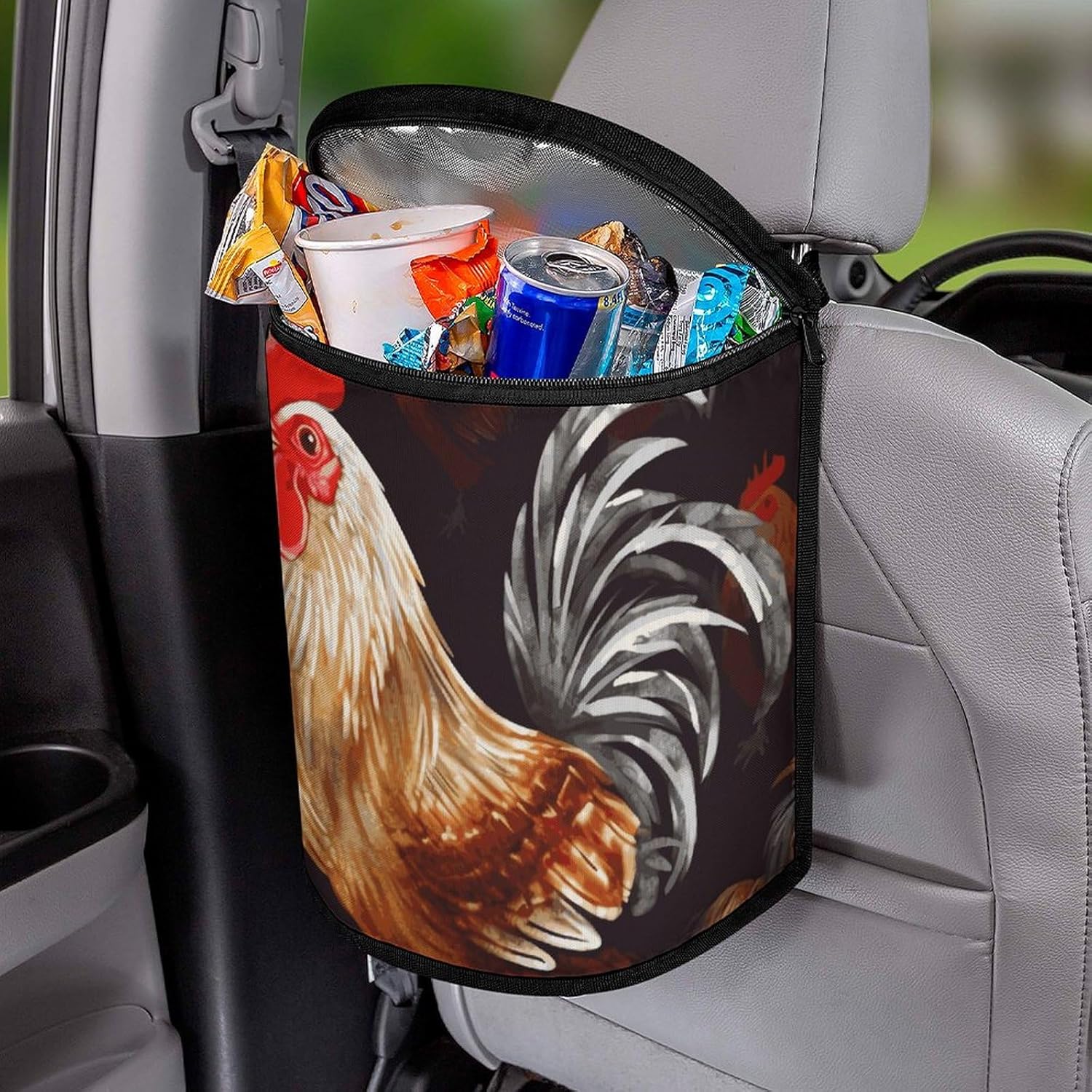 Hanging Car Trash Bag Protable Trash Can Shine Rooster Waterproof Garbage Bin for Car