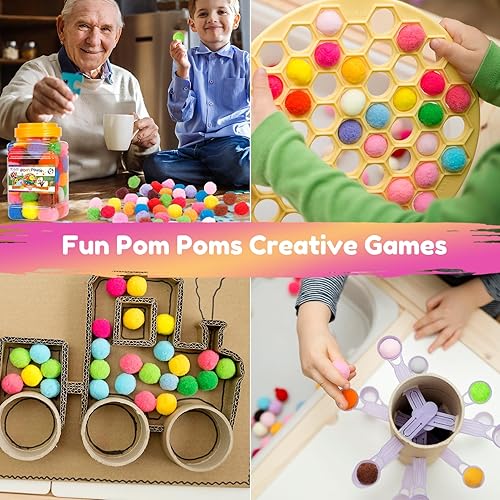 Miniatura 7 de Caydo 100 pompones de 1.5 pulgadas, 15 colores, bolas de pompones grandes para manualidades para niños, decoración creativa