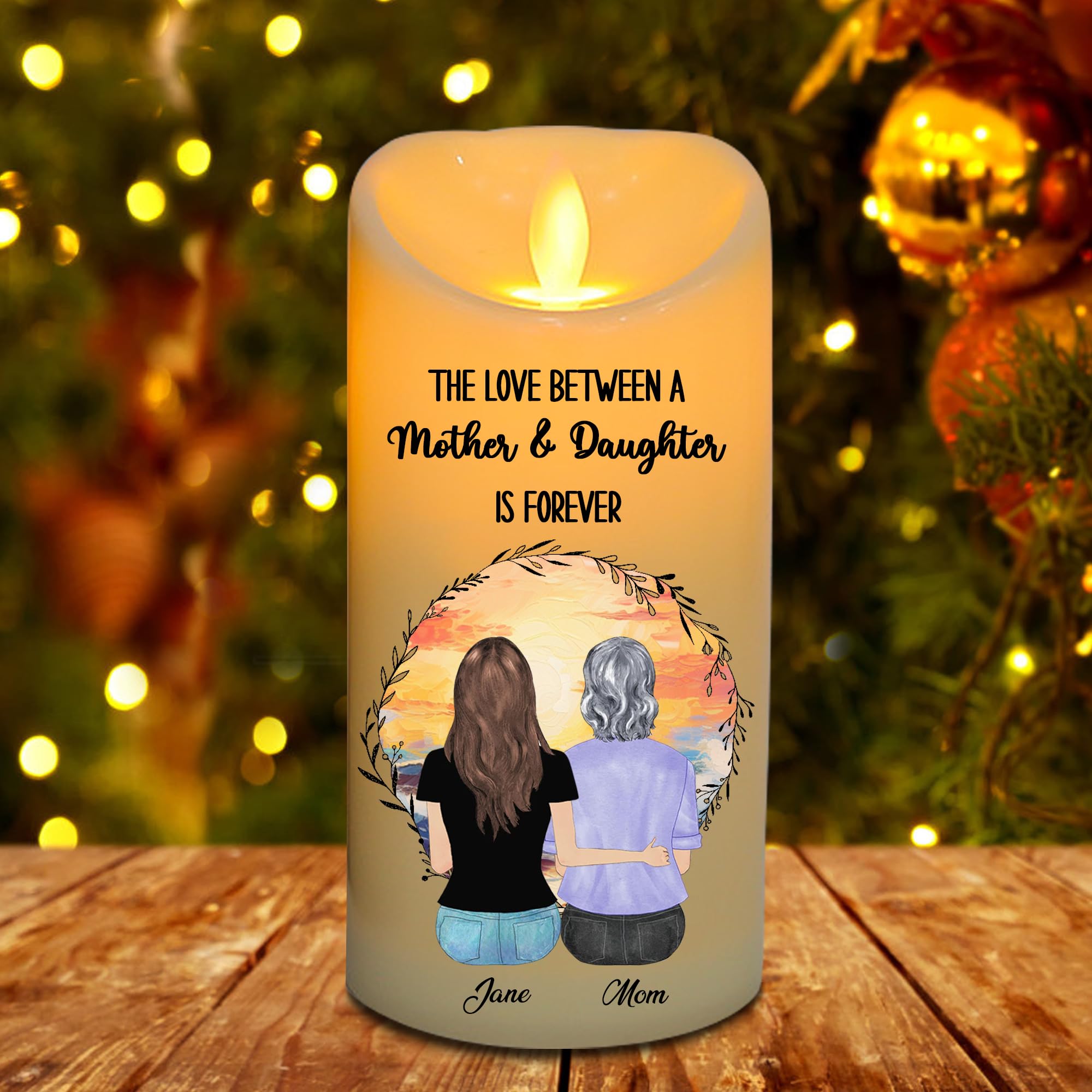 NOONATIVE The Love Between A Mother & Daughter is Forever Candle,Personalized Custom LED Flameless Candle with Name Portrait,Mother's Day Gift for Mom Grandma Daughter