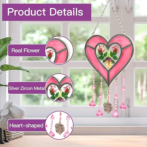 Miniatura 5 de Regalos para mamá, atrapasoles en forma de corazón "I Love You Mom", regalo de cumpleaños para mamá, mamá (rosa)