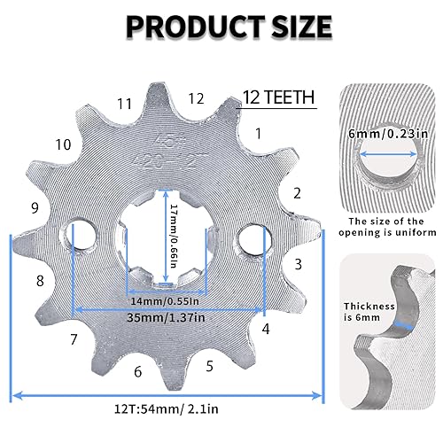 Miniatura 2 de Piñón de cadena 420 12T Piñón delantero de 0.669 in compatible con 50cc 70cc 90cc 110cc 125cc 140cc15cc 160cc Lifan Loncin Dirt Bike, ATV, Go Kart