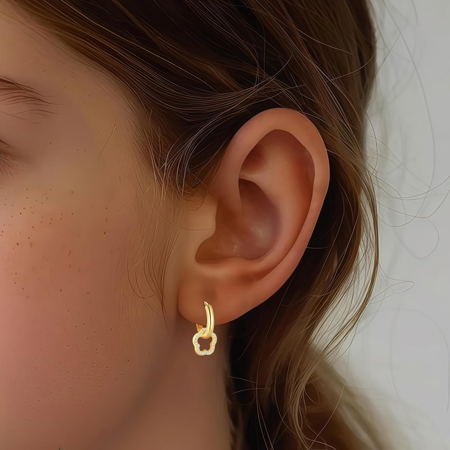 Birth Flower Hoop Earrings for Women 925 Sterling Silver Charm Hollow Earring 14K Gold Plated Birth Cute Floral Drop Dangle Statement Earrings to Daughter Wedding Graduation Brides Jewelry Gift