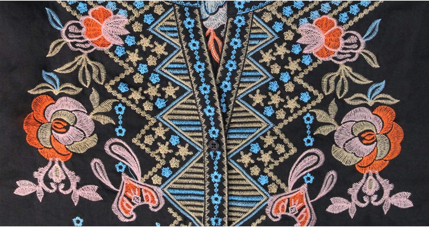 LauraKlein Mexican Shirts for Women Summer Casual Embroidered Tops Ladies Button Down Tops Peasant Tunic Loose Blouse - Image 5