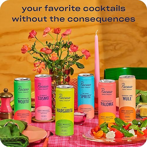 Miniatura 7 de Recess Zero Proof Craft Mocktails, bebidas sin alcohol, con adaptógenos, reemplazo de bebidas sin alcohol, mezclador, celebración, fiesta, (Cosmo