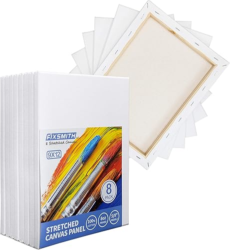 Miniatura 78 de FIXSMITH Lienzo estirado de 6 x 8 pulgadas, paquete de 12 lienzos blancos en blanco para pintar, imprimado, 100% algodón, perfil de 5/8 pulgadas