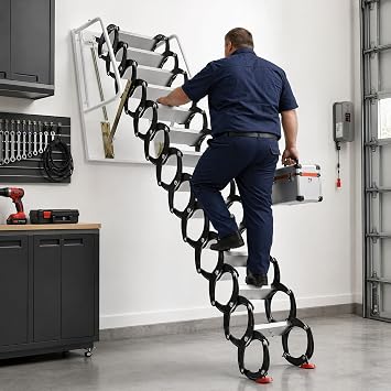 12FT Wall-Mounted Attic Ladder with Pull Down System