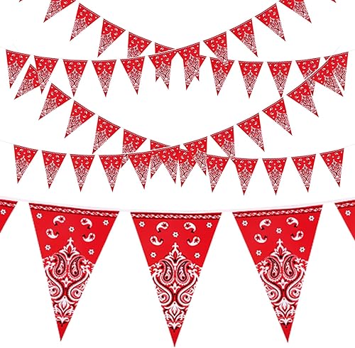 Miniatura 9 de Decoraciones de fiesta con temática occidental, paquete de 6 banderines rojos banderines banderines de granja campestre con estampado de vaca,