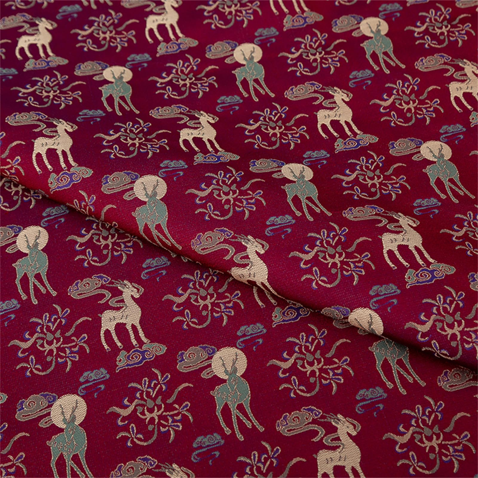 Stickerei-Damast-Stoff, Satin-Jacquard-Stoff, Jacquard-Mond-Hirsch-Muster über dem Kopf, glückverheißende Bedeutung, Verpackung, neue Damenbekleidung im chinesischen Stil, handgefertigtes Cheongsam-Tu