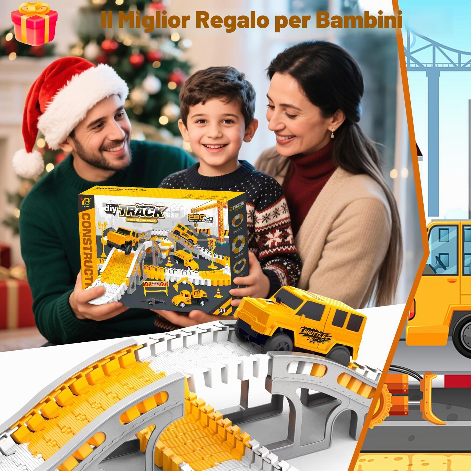 Pista Macchinine, 280 Pezzi Pista Auto Flessibile con 6 Auto Giocattolo, Piste da Corsa per Bambinis, Regalo di Compleanno per Bambini, Macchina per Bambini Regalo Bambino 3-8 Anni