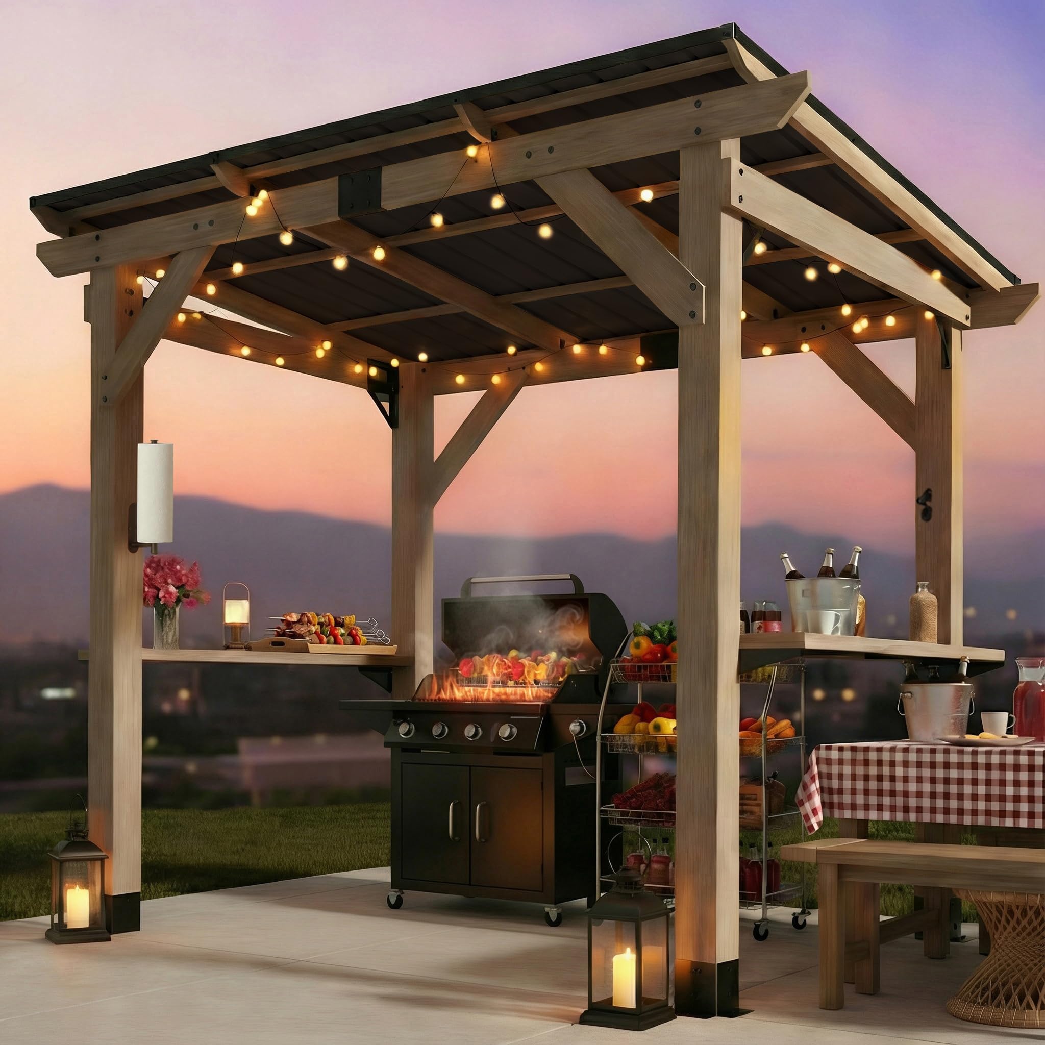 Amazon.com : CHARMELEON Grill Gazebo 6 x 8 FT,Cedar Wood BBQ