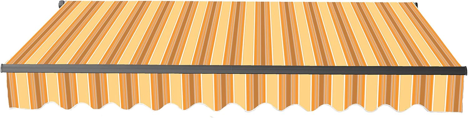 ALEKO Motorized Patio Awning | Remote Controlled Automatic | Black Frame | Retractable Crank Deck Canopy Upgraded 2024 | 16x10 | Multi-Stripe Yellow