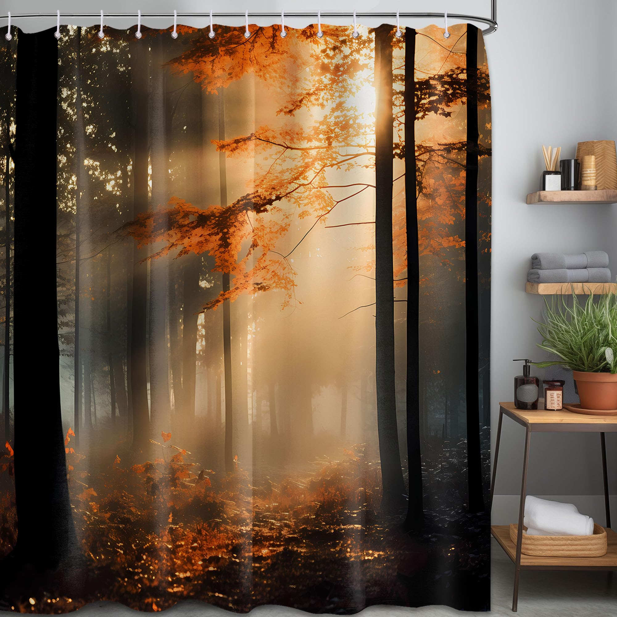 Lvetong Fall Forest Shower Curtain, Autumn Shower Curtains for Bathroom Nature Scenic Harvest Fall Theme Bath Curtain Set, Decorative Waterproof Fabric (70''W x 84''L)