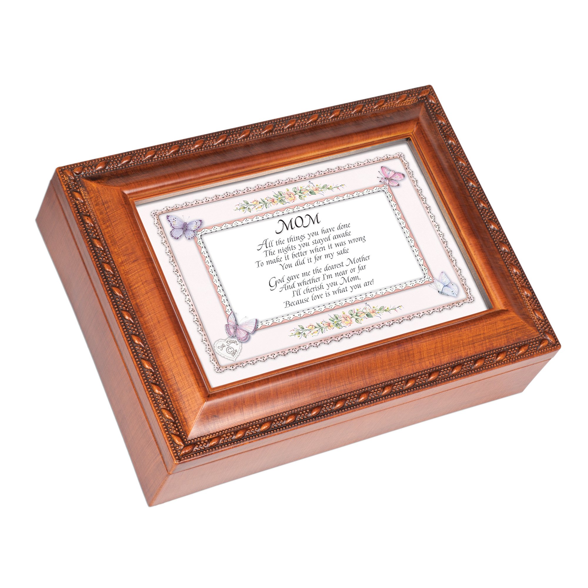 Mom Woodgrain Music Box Plays How Great Thou Art