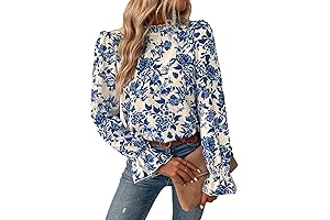 Women's Floral Print Long Sleeve Ruffle High Neck Blouse Shirt