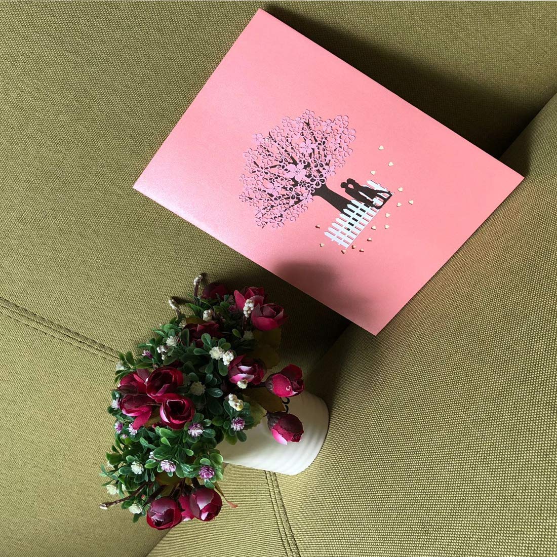 GREETING ART Biglietto pop-up con fiori di ciliegio, albero 3D, biglietto di compleanno, biglietto di auguri 3D, biglietto di auguri con busta, per anniversario di matrimonio, regalo di nozze