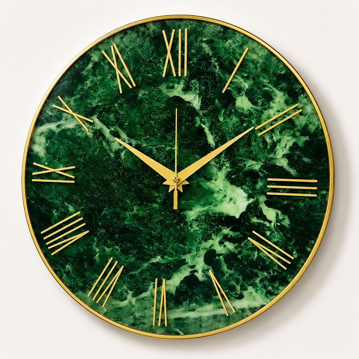 Green Marble Pattern Rasin Wall Clock with Gold Roman Numerals | Gold Metal Frame, Roman Numerals, Decorative Home Decor, Silent Movement, Round Dial Rasin wall clock-picture-12