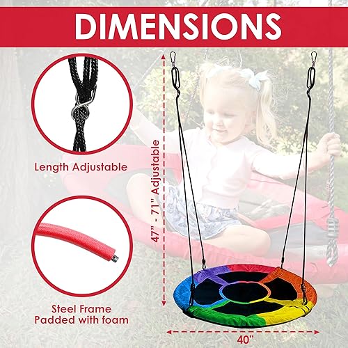 Miniatura 5 de Swing & Swivel Juego de columpio redondo de 40 pulgadas para árbol infantil grande 1000D, resistente a la intemperie, límite de 1000 libras, para