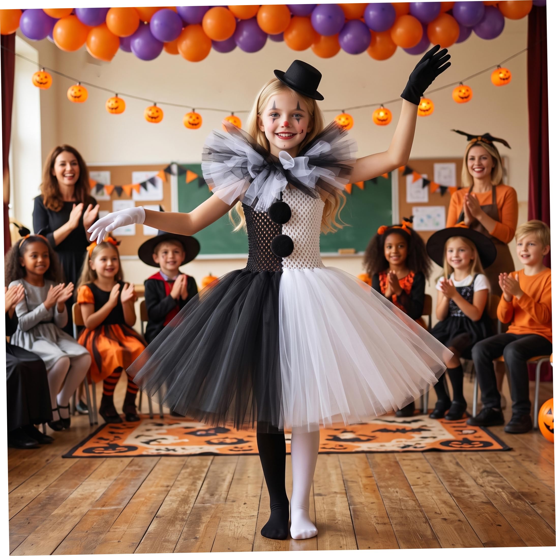 Set costume da clown per bambini Completo completo 31, 5-35, 43 pollici | Design classico da clown, accessori completi, comodo tulle, ideale per Halloween e travestimenti