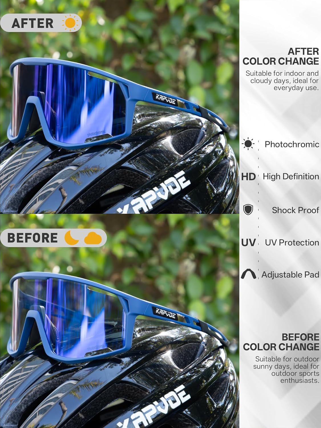 KAPVOE Photochromic Cycling Glasses Men Women Clear Mountain Bike Sunglasses MTB Baseball Running Triathlon - K180 - Image 3