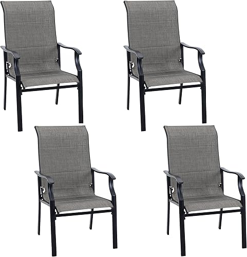 Miniatura 8 de Juego de 2 sillas de comedor al aire libre, sillas de patio con respaldo alto con soporte de textileno de secado rápido, 350 libras para todo tipo