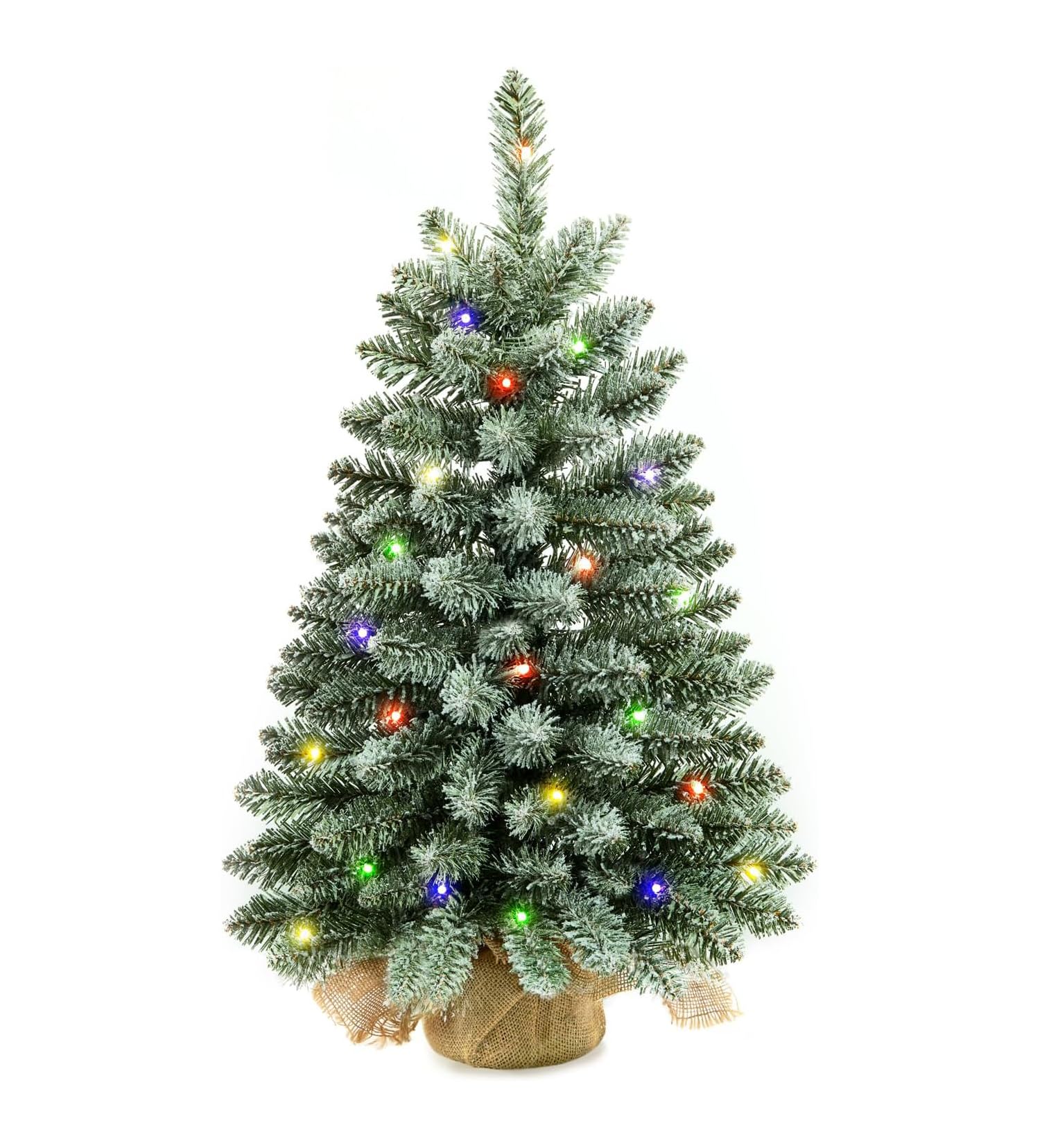 2 ft Mini Christmas Trees with 25 F5 LED Lights, 24" Decorated Burlap Artificial Tabletop Christmas Trees Home Party Decoration for Kitchen Dining Room Window