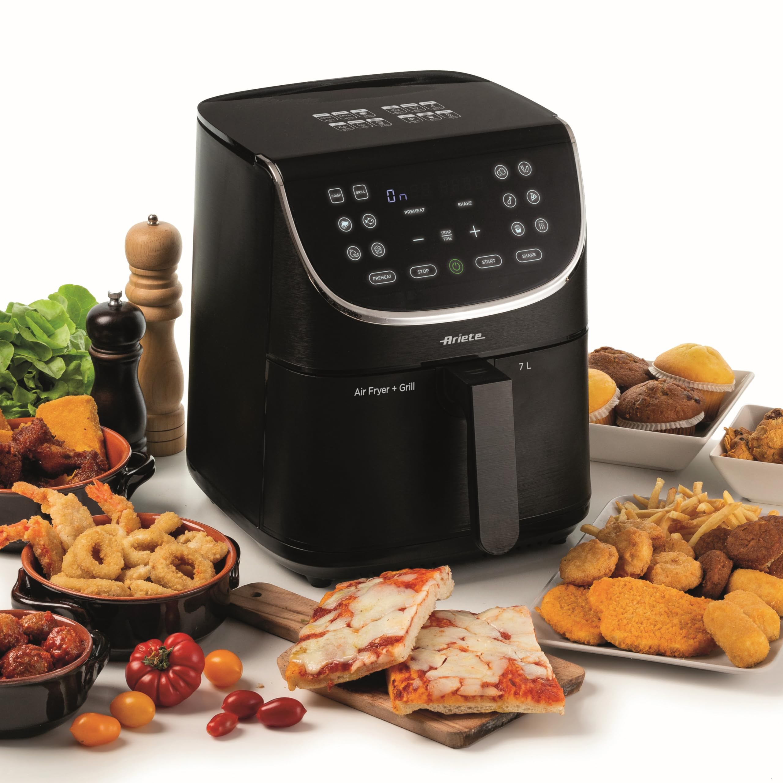 Ariete Airy Fryer 7L 4627, Friggitrice ad Aria 7L, Timer da 60 Minuti, LCD e Touchscreen con 12 Modalità di Cottura, Funzione Max Crisp, Temperatura Massima 200° C, Capacità 2Kg, 1700W, Nero