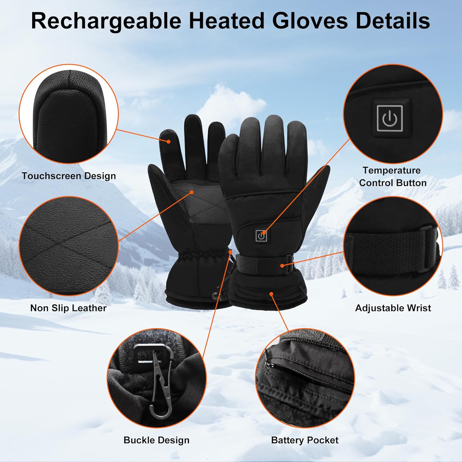 Heated Gloves for Men Women, 3.7V Rechargeable Electric Battery Heated Gloves, Touchscreen Waterproof Winter Heated Work Gloves, Hand Warmer for Camping Skiing Hiking Motorcycle Fishing - Image 7