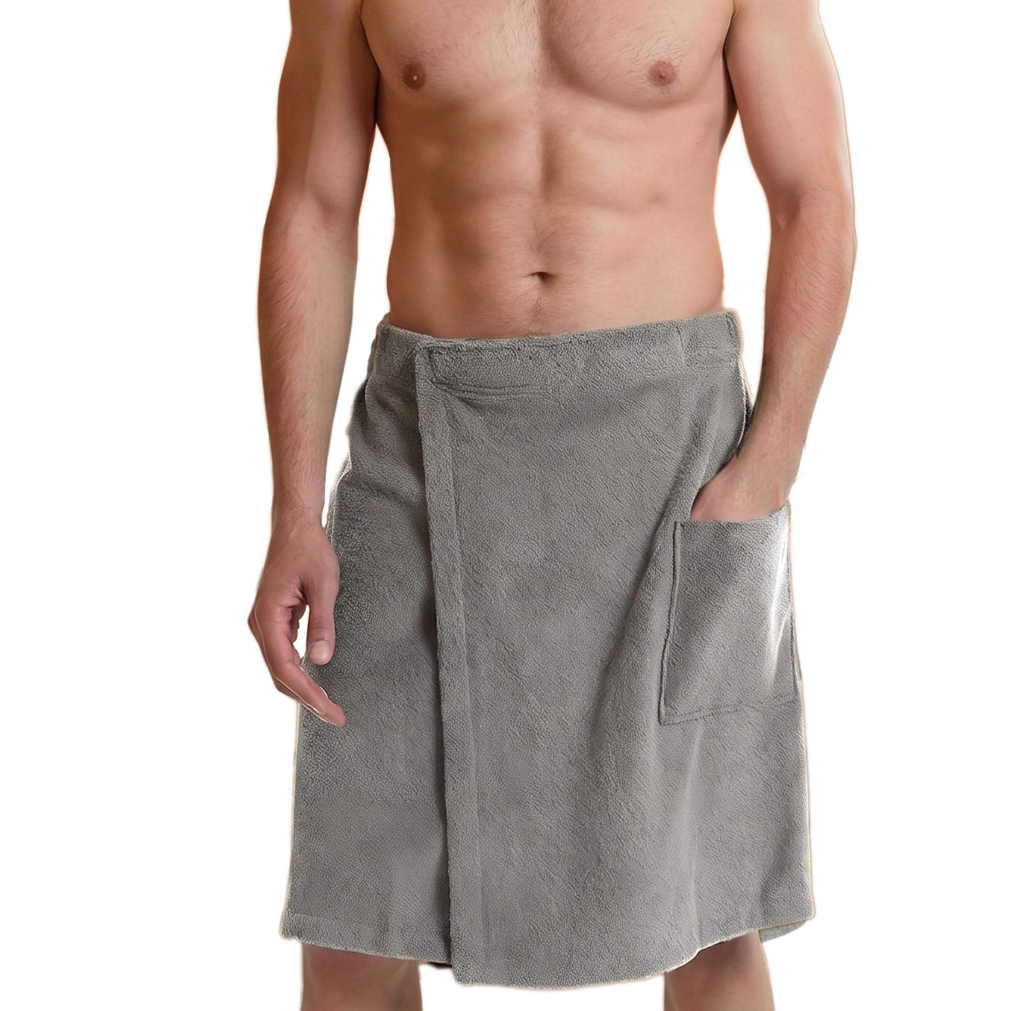 Męski kilt do sauny, 60 × 150 cm, szybkoschnący ręcznik do sauny (XL szary) | Kilt do sauny męski z zapięciem na rzepy z flaneli koralowej do sauny siłowni prysznic plaża basen