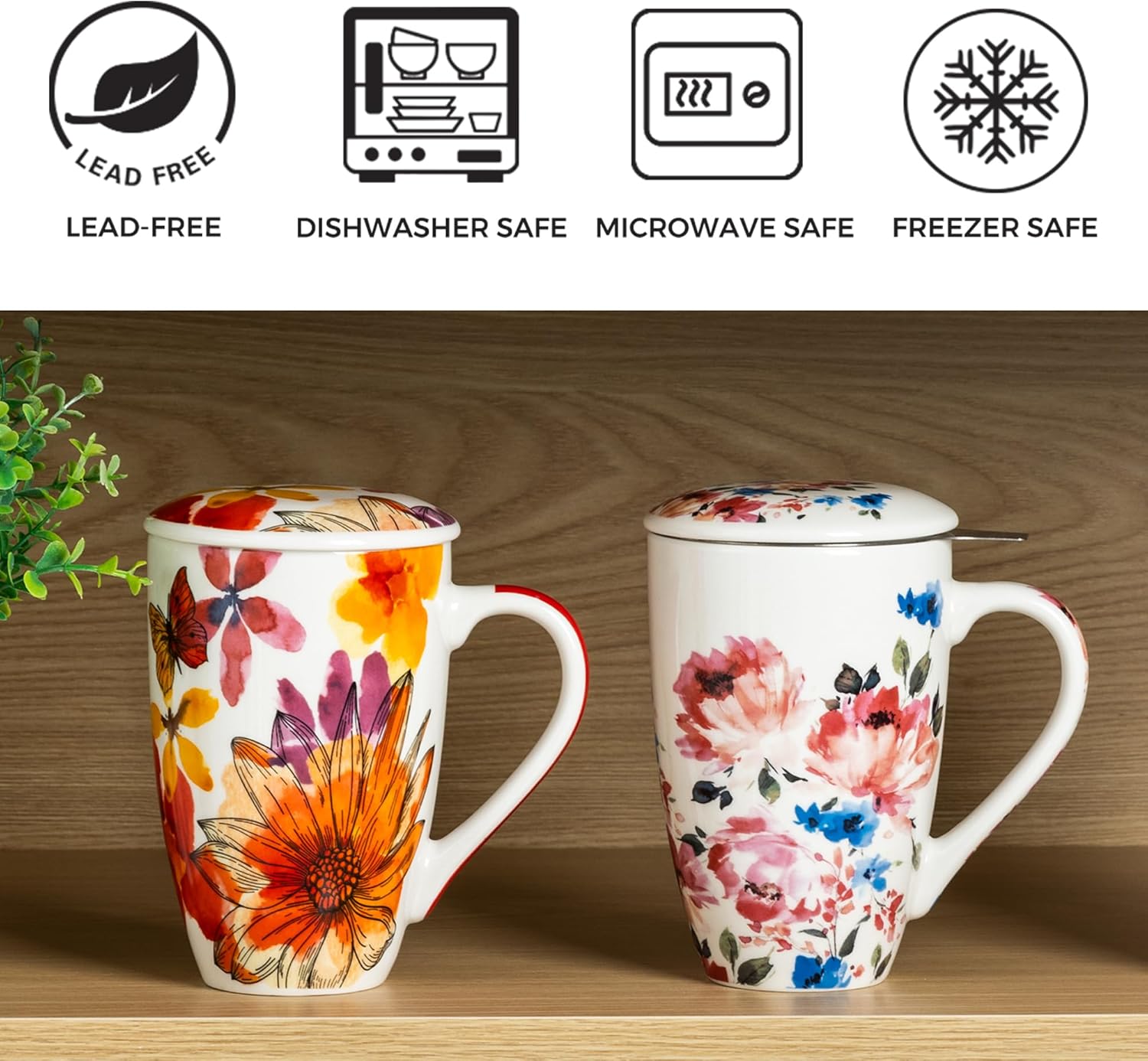 GBHOME Tea Mug with Infuser and Lid, 18 Ounce Large Ceramic Loose Leaf Tea Cup, Microwave, Dishwasher Safe Tea Steeping Mug, Pefect Gift For Tea Lover. - Image 5