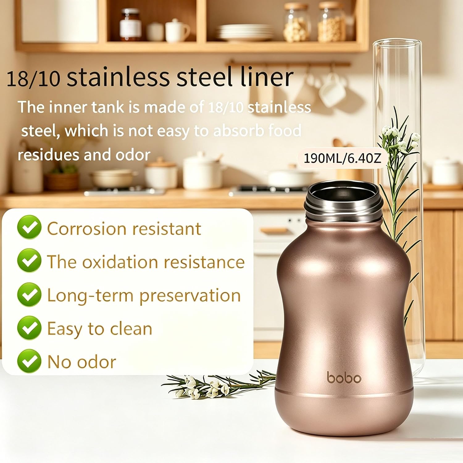 YOHKOH Mini Vacuum Insulated Water Bottle With Bamboo Lid - Stainless Steel Thermos Water Bottle for Women Girls Kids, Metal Sports Hot and Cold Water Bottle Leak-Proof BPA-Free (6.4oz,Gold) image 4
