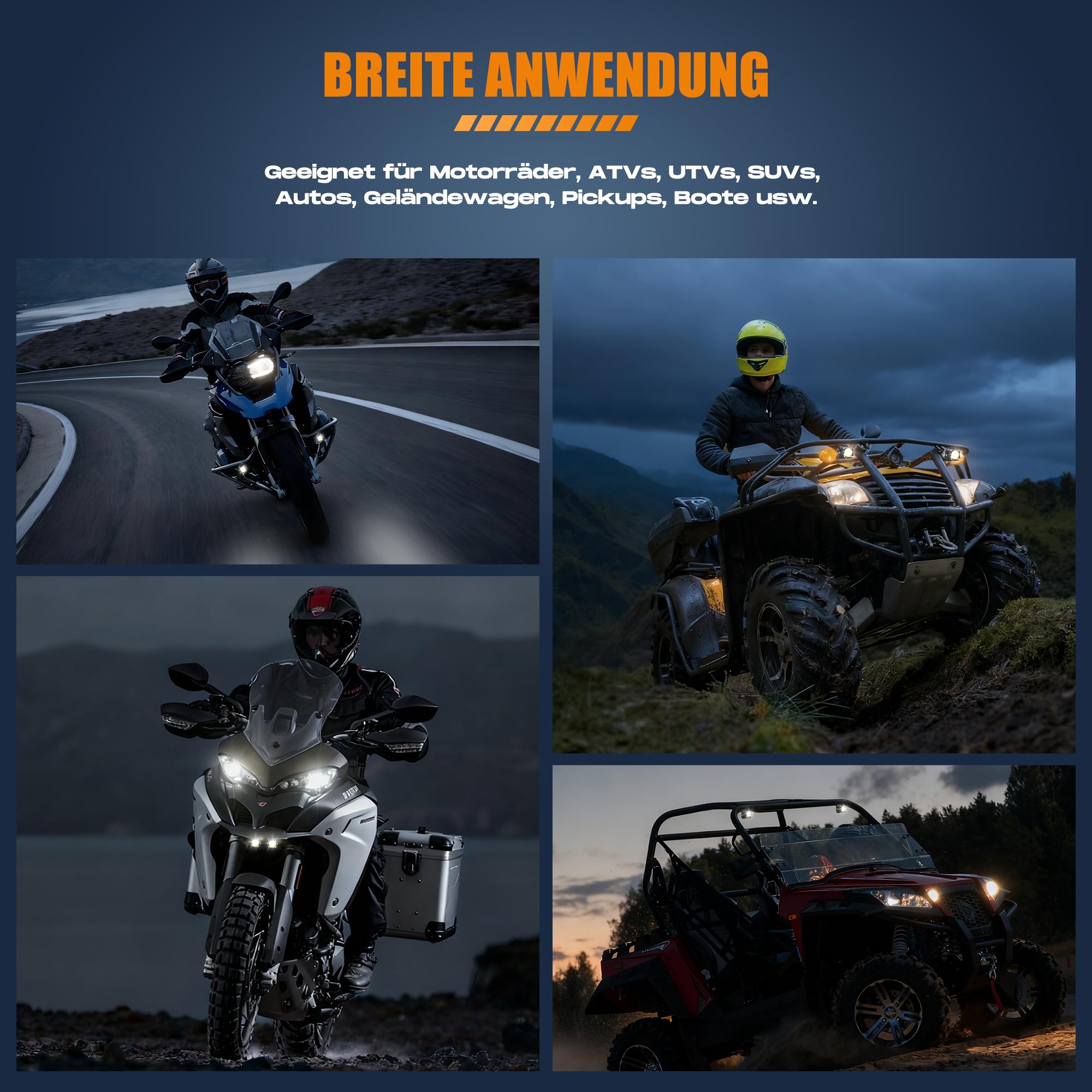 Future Eyes Motorrad Zusatzscheinwerfer, 120W 12000LM Motorrad LED Zusatzscheinwerfer, E-Mark E57 & CE Zertifiziert, IP67 Motorrad Nebelscheinwerfer für Nachtfahrten
