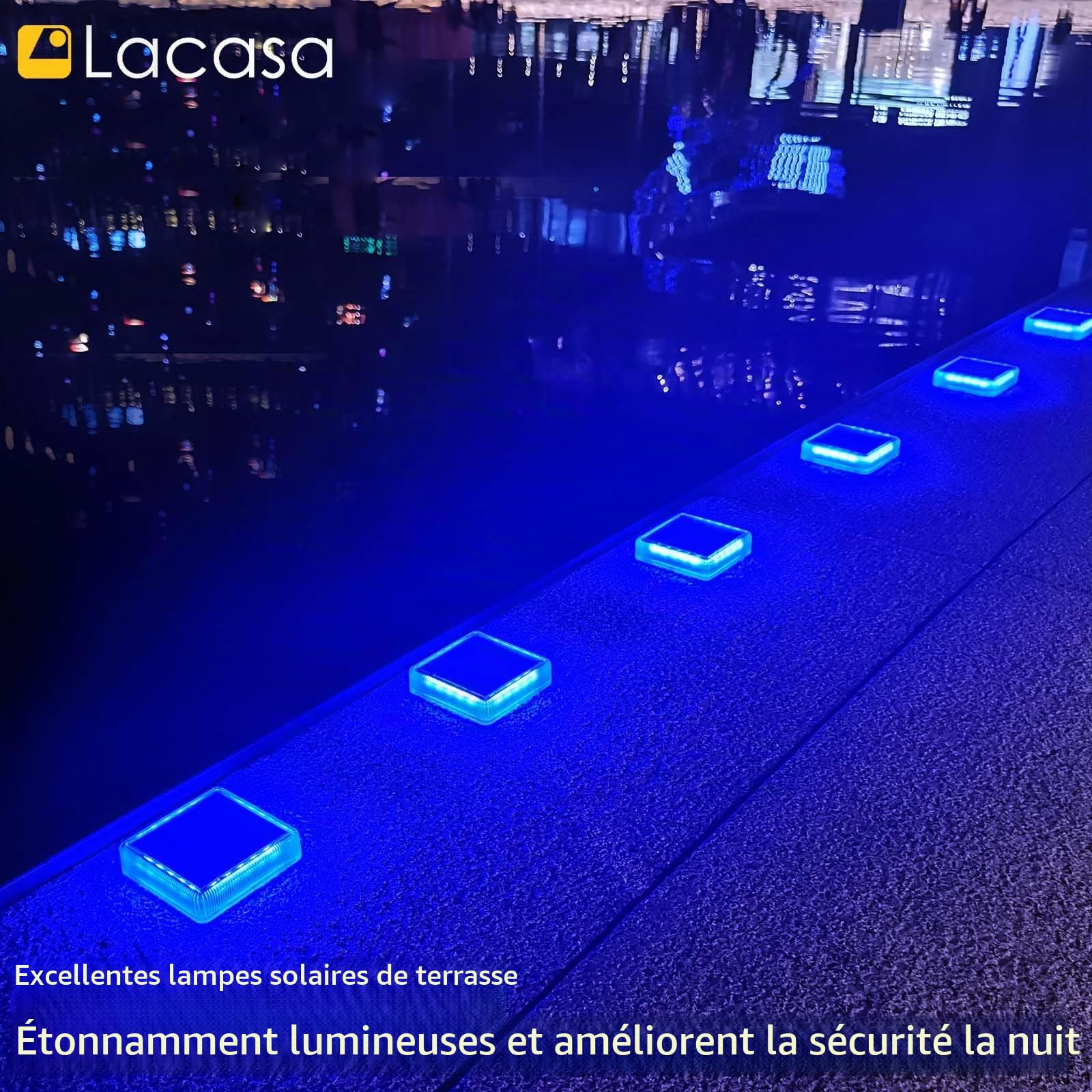 Lacasa Lampe Solaire Extérieur, 4 Pack 30LM Lampe Solaire au Sol IP68 Etanche Lumière Solaire Jardin Auto On/Off Eclairage Solaire pour Escalier Chemins Allée Patio Pont (Lumière Bleue)
