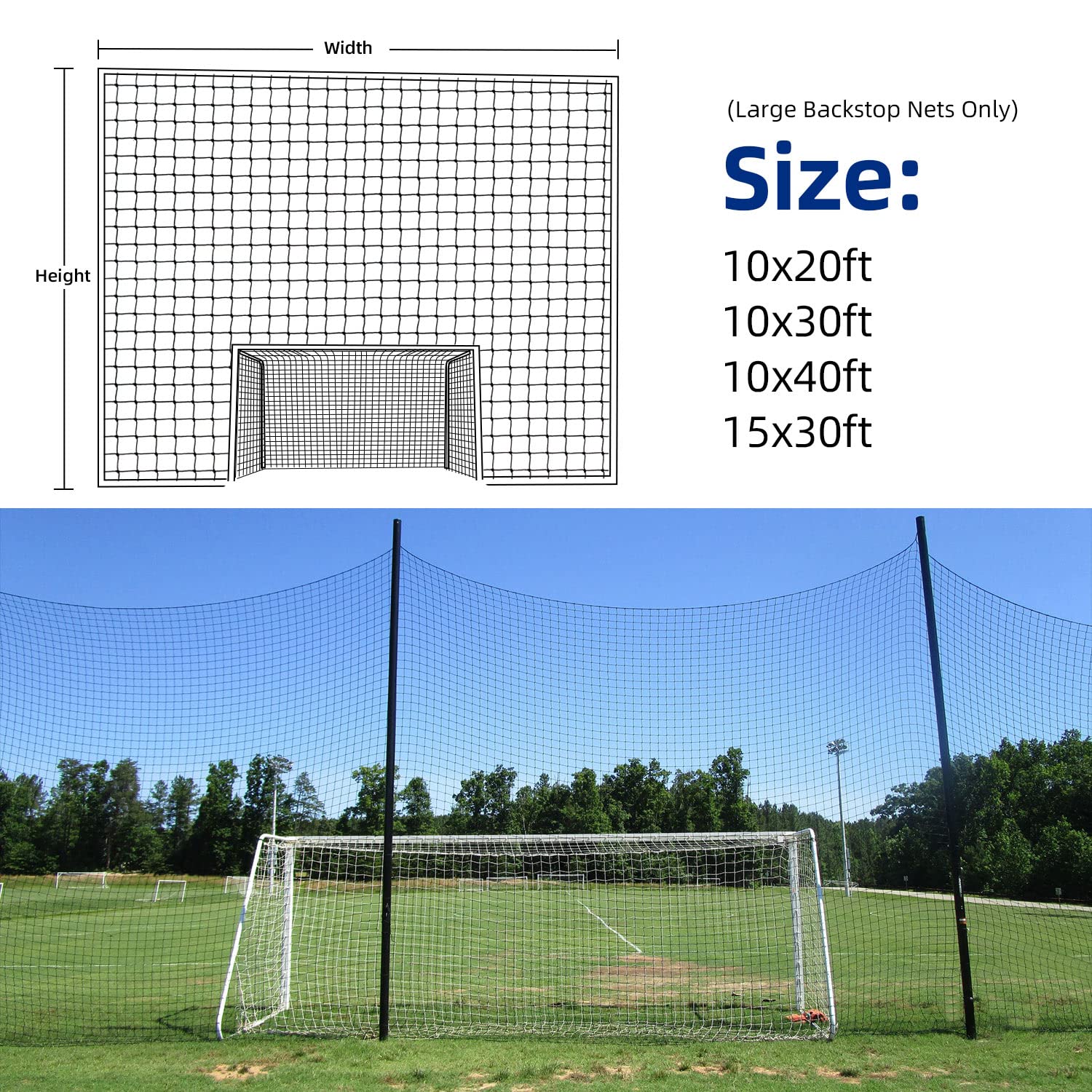 Soccer Backstop Net, 10x30ft High Impact Soccer Barrier