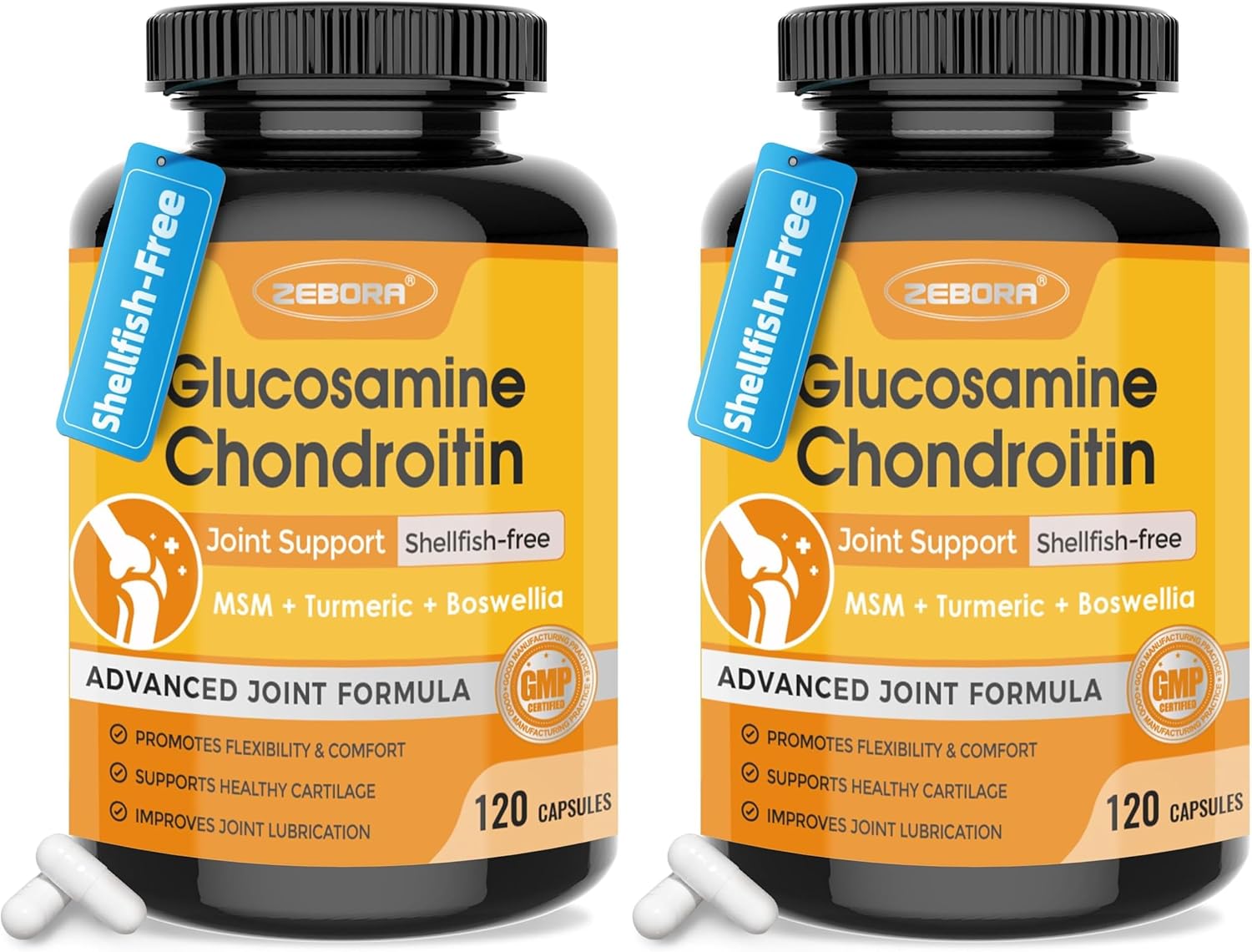 ZEBORA Glucosamine Chondroitin Joint Support Supplement, with MSM Turmeric Boswellia, Glucosamine Sulfate, Glucosamine Chondroitin MSM, for Joint Supports & Relief, 120 Capsules (Pack of 2)
