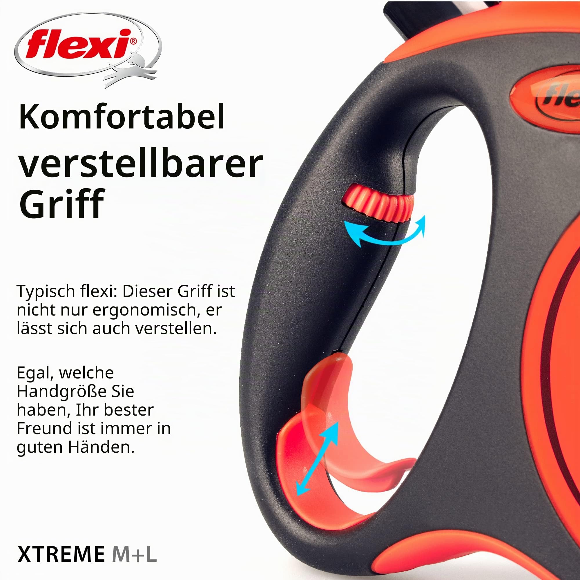 Flexi Xtreme L - Extra robuste einziehbare Leine mit 7,9 m extra starkem Band | Schutzgürtel mit reflektierenden Komponenten | Griffverstellung | Orange/Schwarz