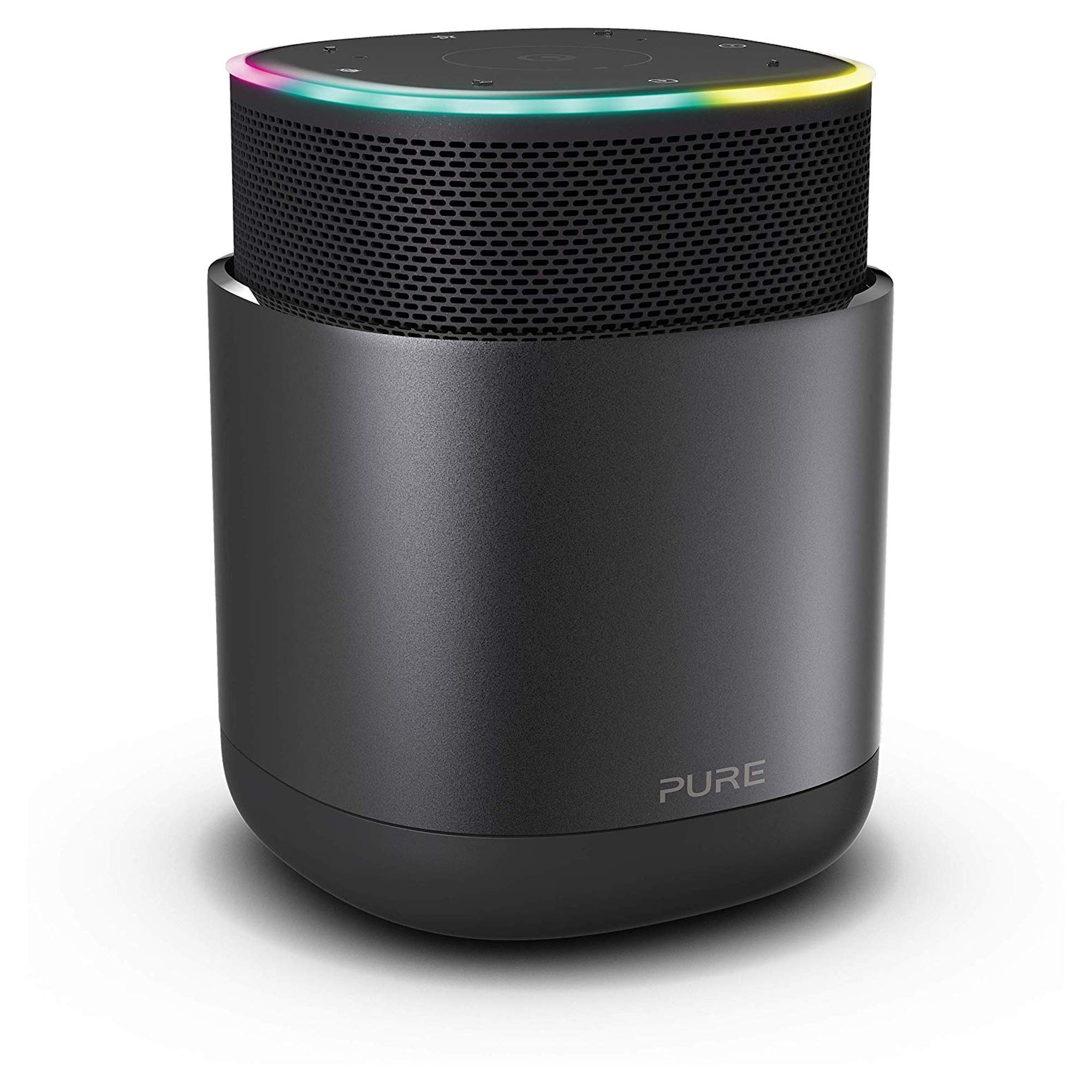 Enceinte Bluetooth DiscovR de Pure avec Alexa intégrée, Multiroom, Charge Rapide, Son à 360 degrés, Autonomie de 15h, Radios Via Internet et Désactivation Physique du Micro, Graphite/Noir