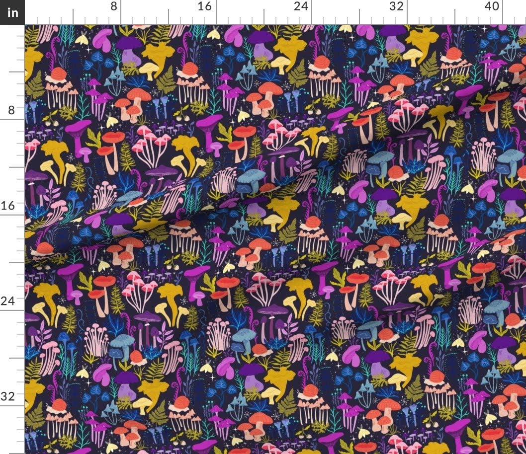 Spoonflower Fabric - Leaves Forest Night Autumn Colorful Snail Magic Moth Mushrooms Printed on Petal Signature Cotton Fabric by The Yard - Sewing Quilting Apparel Crafts Decor