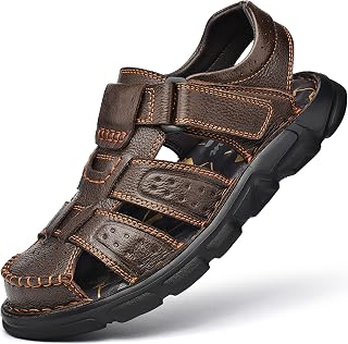Men's Sport Sandals Closed Toe Outdoor Handmade Leather Sandal Adjustable Summer Fisherman Beach Shoes