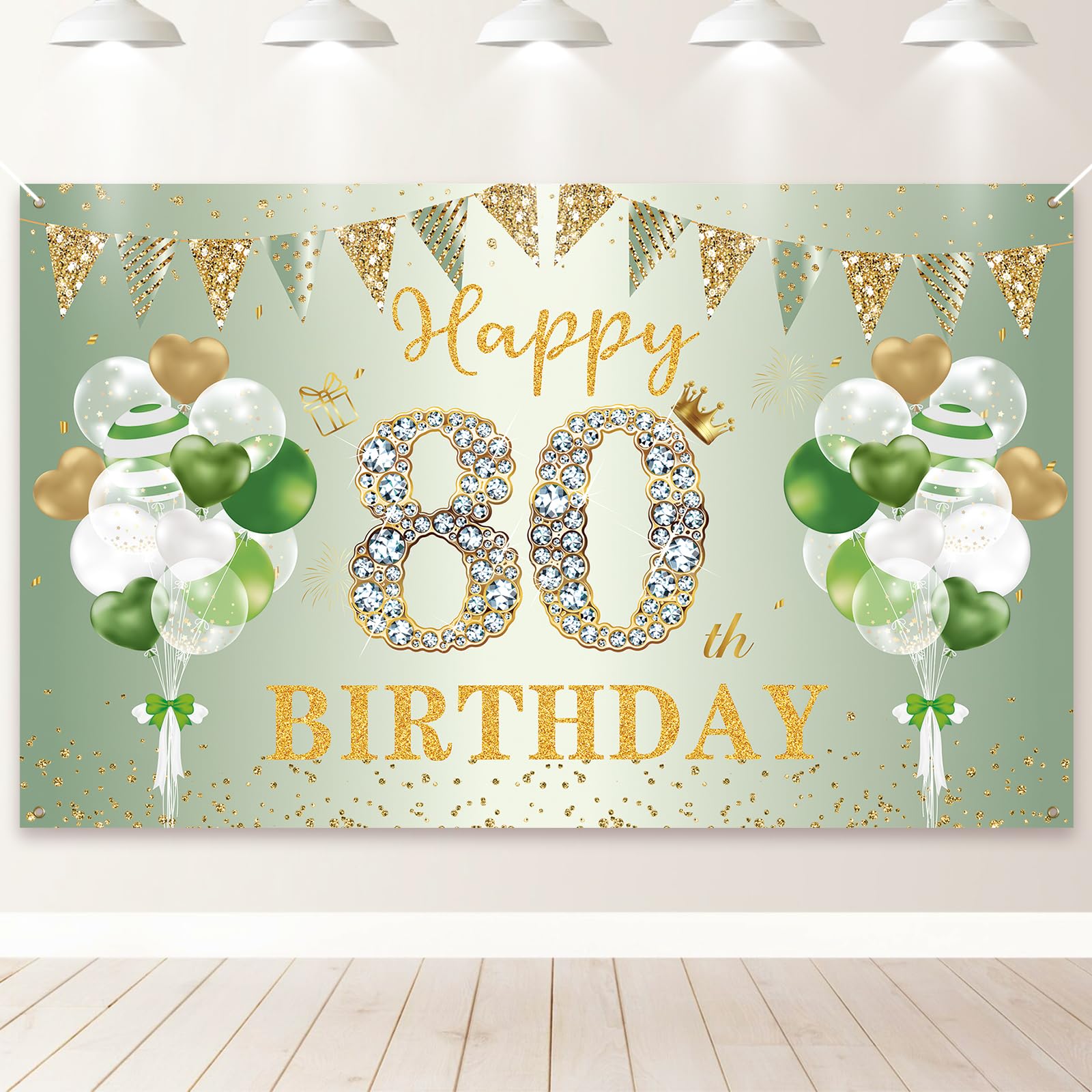 PartyYaa 80th Birthday Banner Decorations, Happy 80th Birthday Backdrop Banner, Extra Large Party Photo Booth Background Decor Sign Poster for Men Women (70.9 x 43.3Inch)