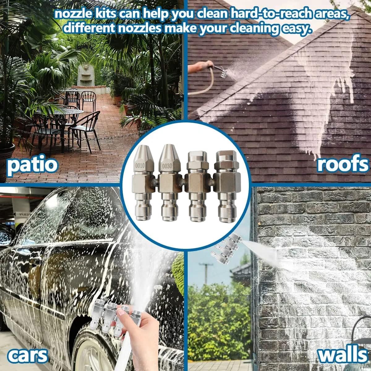 4 GPM Pressure Washer Nozzle,Jrod Tip Water Cleaning Soft Wash Nozzle kits,4 Way J Rod Washing Tip Holder,1/4" Quick Connect 0° 25° 40°