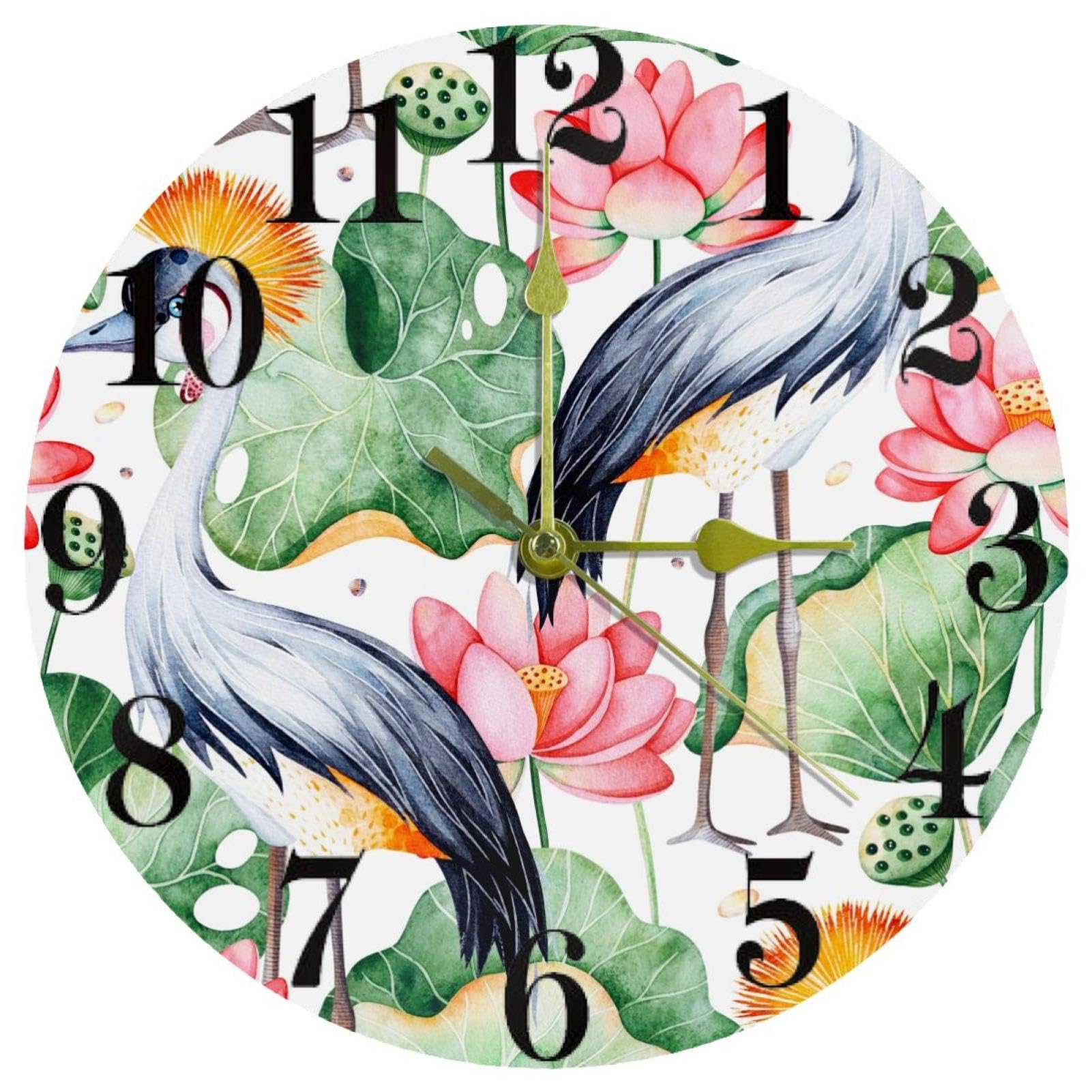 Horloge murale ronde noire grue couronnée moderne pour salon
