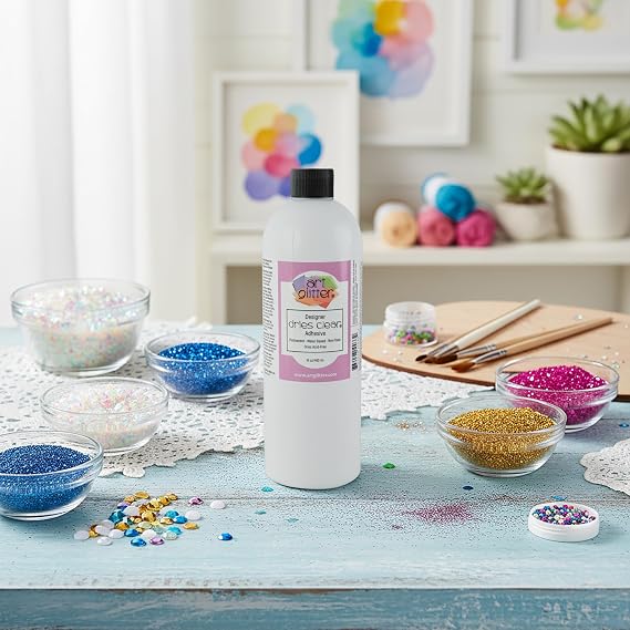 Art Institute Glitter Designer Dries Clear Craft Glue, 16oz Bulk Refill Non-Toxic, Acid-Free Professional Adhesive
