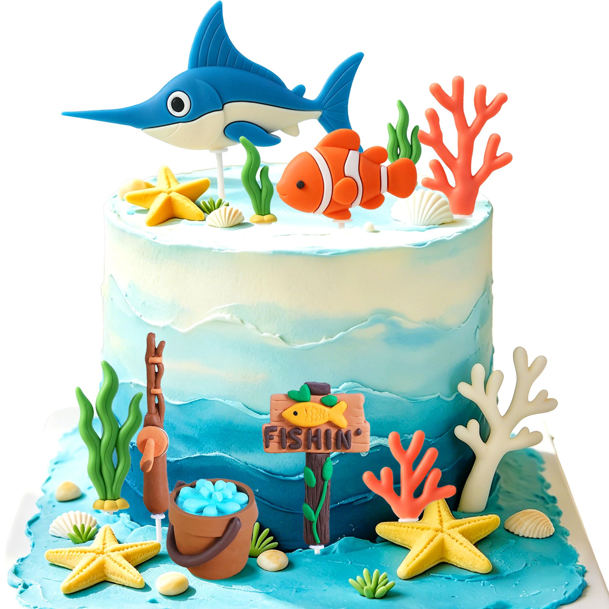 Fishing Cake Topper Fishing Birthday Decorations Gone Fishing Cake Topper, Brown - Image 7