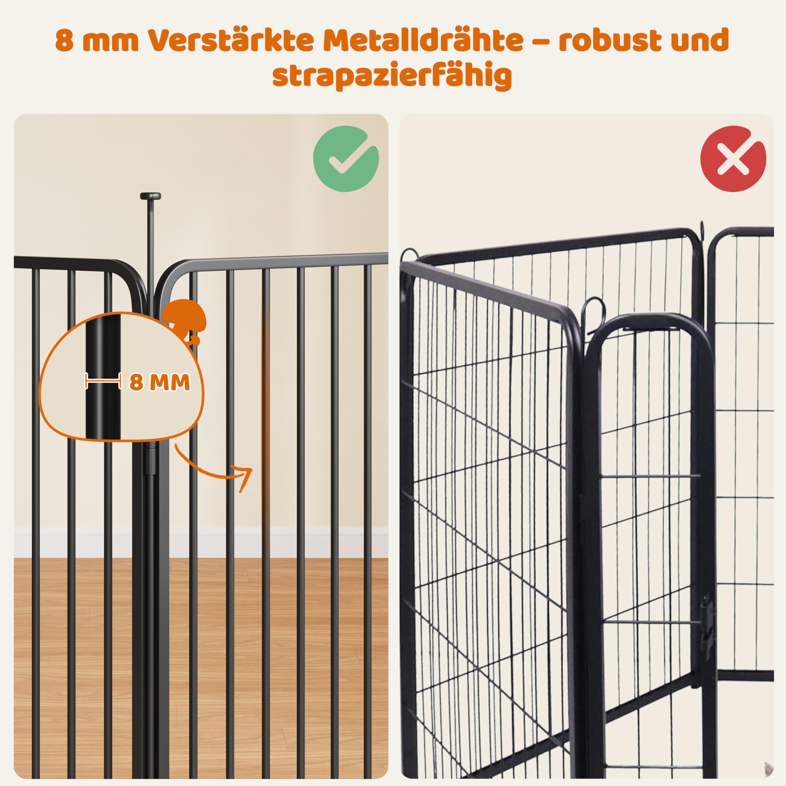 Yaheetech Welpenauslauf 6-teilig 100cm hoch, Welpenlaufstall mit integriertem Schloss, Geräuscharme Rohre, Bodenschoner, 8 mm Verstärkte Metalldrähte, Hundelaufstall für Wohnung & Garten