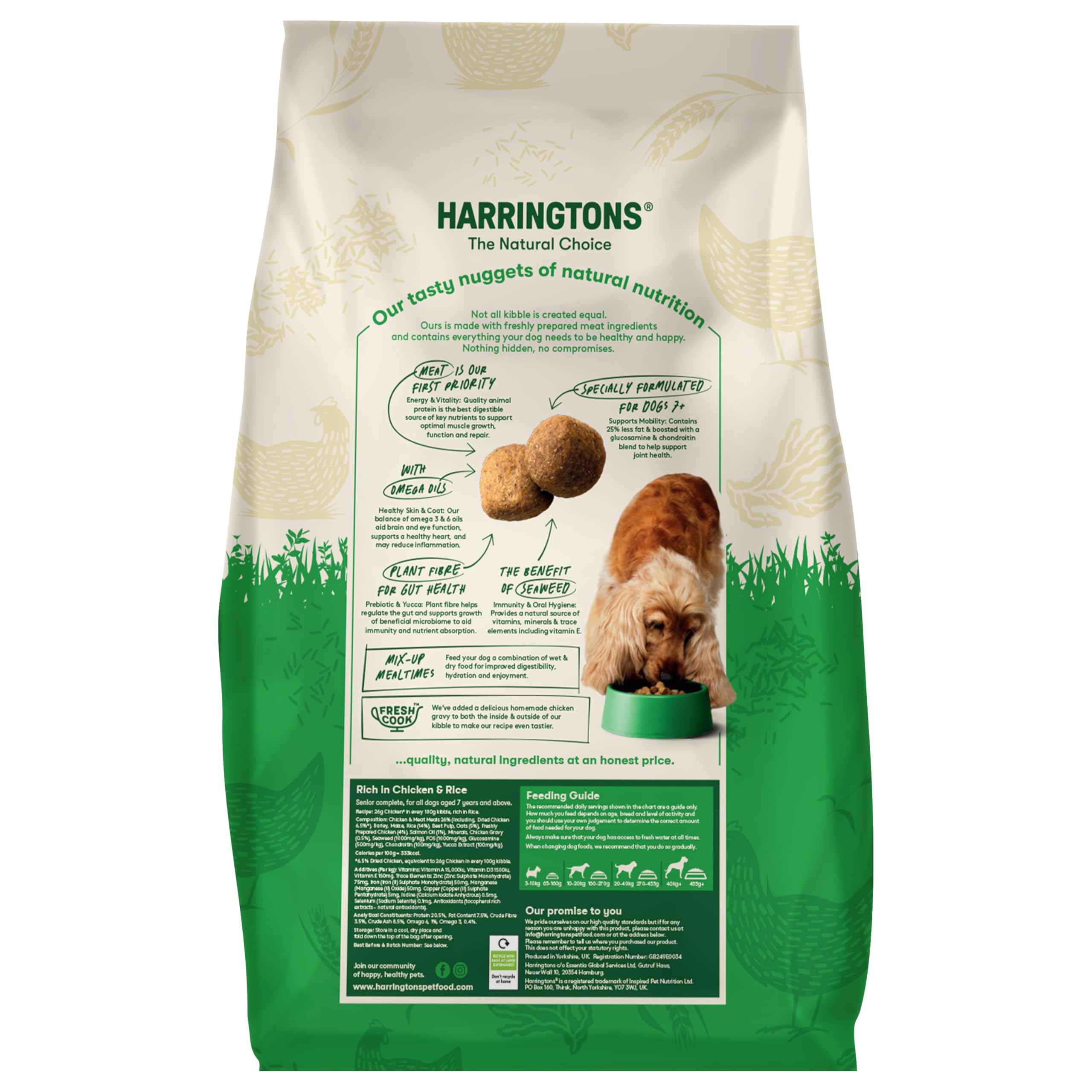 Alimento seco para Perros Harrington's Senior Complete con Pollo y arroz, 12 kg, elaborado con Ingredientes Totalmente Naturales