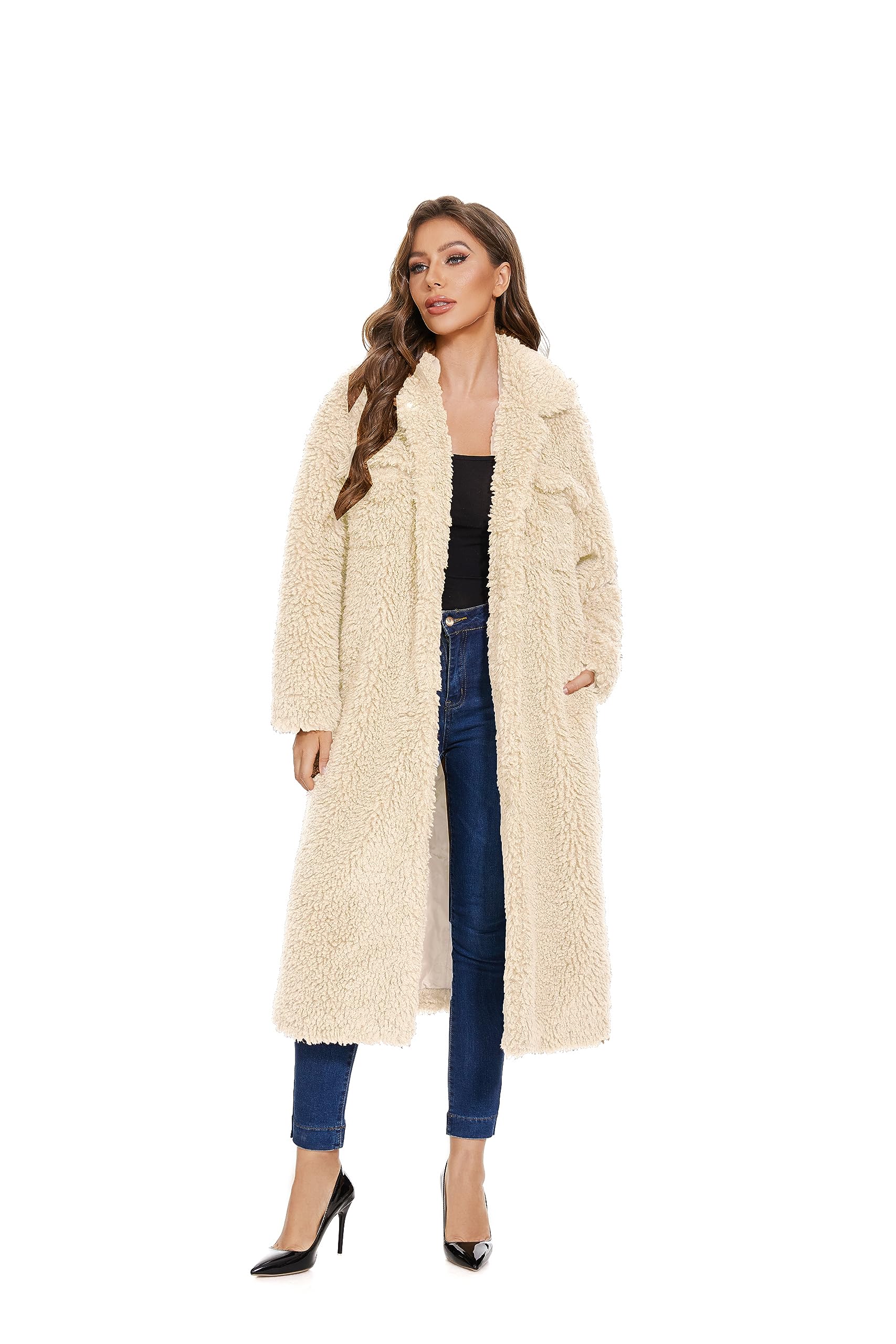 SUGAR POISONWomen Faux Fur Winter Coats Comfort Warm Outerwear Open Front Long Cardigan Overcoat Jacket