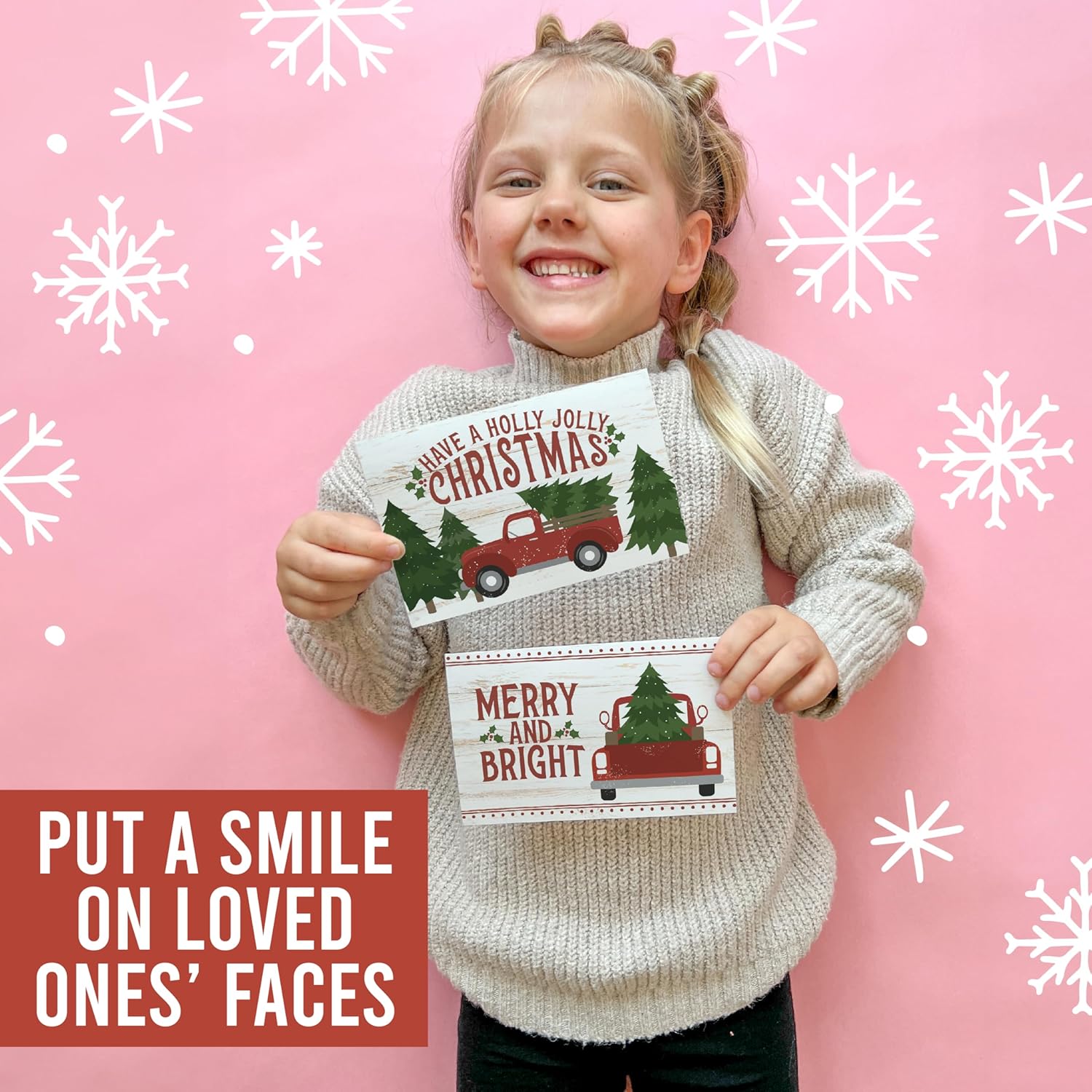 Hadley Designs Blank Christmas Cards With Envelopes - 24 Winter Holiday Cards With Envelopes, Business Happy Holidays Card Bulk, Red Truck Seasons Greeting Card for Family & Friends, Designed in USA - Image 4